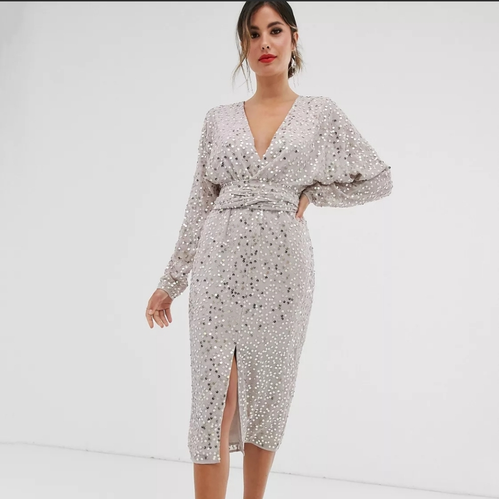 NWT ASOS Design Plunge Sequin Midi Dress Size 10